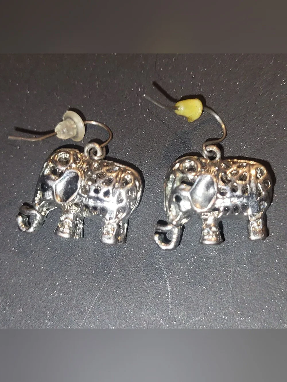 Filigree Lucky Elephant Dangle Hook Earrings Openwork Jali Design